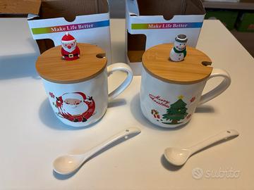 Tazze Ceramiche Natale con coperchio e cucchiaino