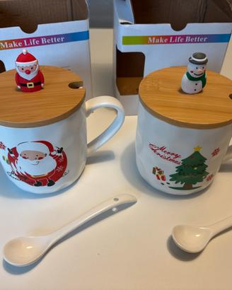 Tazze Ceramiche Natale con coperchio e cucchiaino