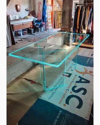 tavolo in vetro 180x80 h 73  gambe lastre in vetro