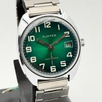 flipper green watch vintage nos swiss made 34mm