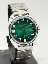 flipper green watch vintage nos swiss made 34mm