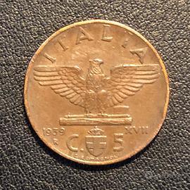 Moneta da 5 centesimi "Impero" 1939