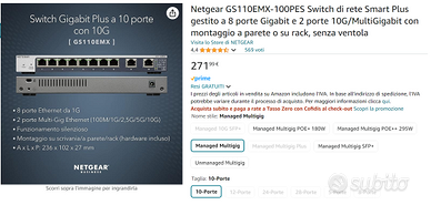 Netgear GS110EMX-100PES Switch di rete Smart Plus.