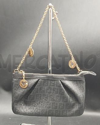 POCHETTE FENDI MONOGRAM NERO CATENELLA CIONDOLI