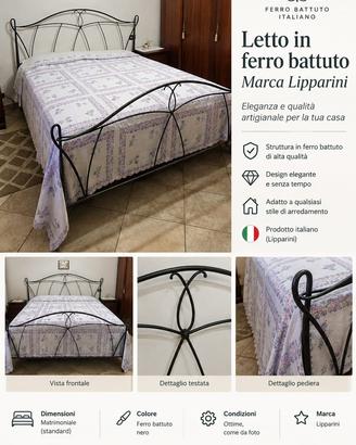 Letto matrimoniale in ferro battuto Lipparini