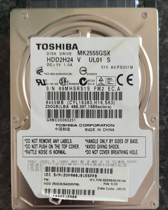 Hard disk Toshiba 2,5"  MK2555GSX 250gb SATA