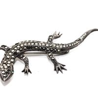 Speciale spilla lucertola argento e marcasite