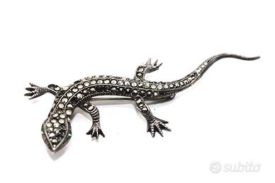 Speciale spilla lucertola argento e marcasite