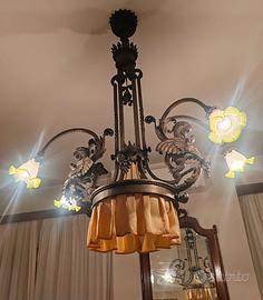 Lampadario '800 in ferro battuto