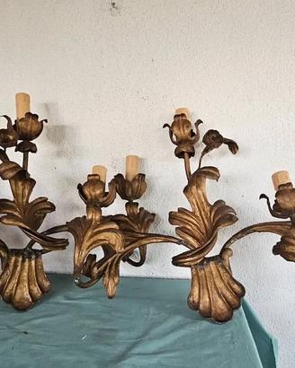 APPLIQUE VINTAGE FERRO BATTUTO COPPIA LAMPADE
