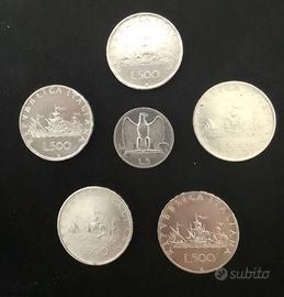 Monete antiche  5Pz  da 500 lire + 5 Lire
