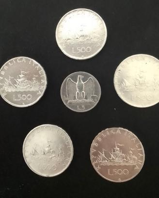 Monete antiche  5Pz  da 500 lire + 5 Lire