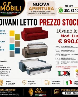 DIVANO LETTO MADE IN ITALY CON VERO MATERASSO 18CM