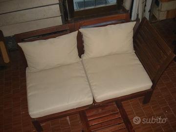 divanetto da giardino in legno con cuscini sfodera