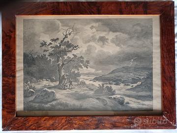 Antico disegno di paesaggio romantico. G. WALTE