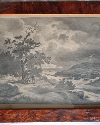 Antico disegno di paesaggio romantico. G. WALTE