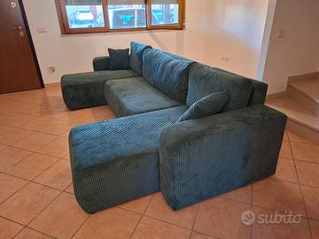 Divano letto/contenitore in tessuto verde a coste