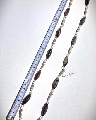 Collana filo unico perle, diaspro, cristallo rocca
