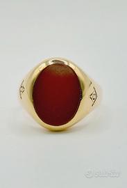 Anello oro 18 kt e corniola , stemma Massoneria