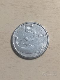 moneta 5 lire particolari con bordo arrotondato 19