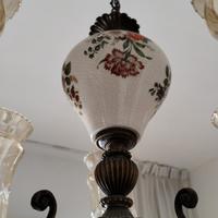 lampadario ceramica e metallo anni 60