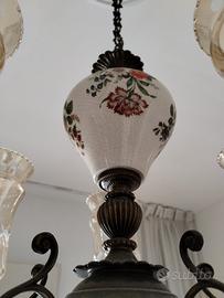 lampadario ceramica e metallo anni 60