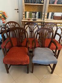 5 poltroncine antiche in mogano stile Hepplewhite