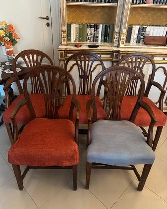 5 poltroncine antiche in mogano stile Hepplewhite