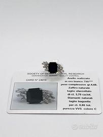 anello oro 18kt zaffiro 3.70 diamanti 0.80