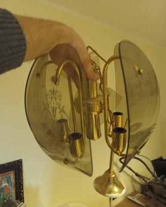 Lampadario ottone vetro vintage antico da restauro