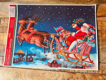 Babbo Natale e slitta, vetrofania vintage