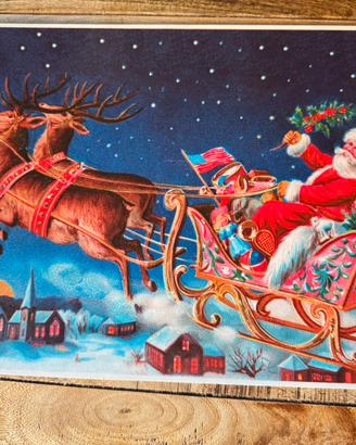 Babbo Natale e slitta, vetrofania vintage
