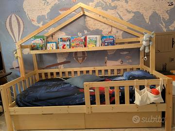 Letto bambini in legno con cassetti e materasso