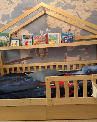 Letto bambini in legno con cassetti e materasso