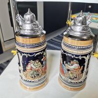 Due boccali birra con coperchio vintage ceramica