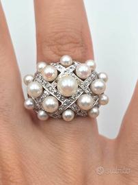 ANELLO ORO PERLE DIAMANTI