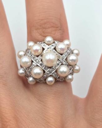 ANELLO ORO PERLE DIAMANTI