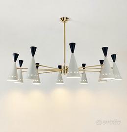 Lampadario doppi coni bianco e nero - Vintage