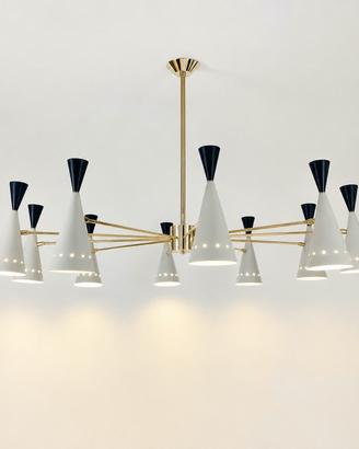 Lampadario doppi coni bianco e nero - Vintage