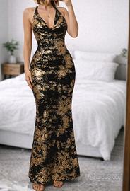 Abito Lungo- Nero Oro-Nuovo-Taglia M IT42