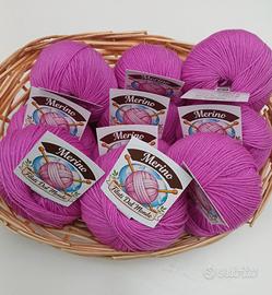 LOTTO 10 GOMITOLI LANA MERINO ROSA FUCSIA 500 GR