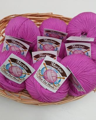 LOTTO 10 GOMITOLI LANA MERINO ROSA FUCSIA 500 GR