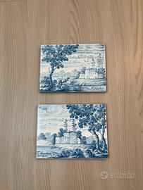 Coppia Mattonelle Castelli Maiolica Dipinta a Mano