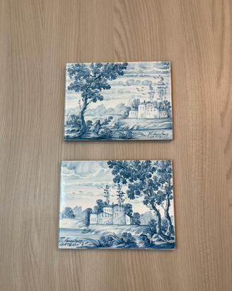 Coppia Mattonelle Castelli Maiolica Dipinta a Mano