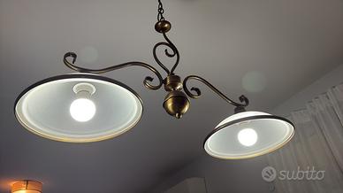 Lampadario vintage 2 bracci ottone e vetro