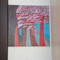 Tela, quadro paesaggio con alberi di ciliegio