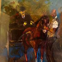 Dipinto olio su tela C. Corazza - Scena equestre