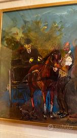 Dipinto olio su tela C. Corazza - Scena equestre