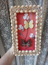Quadro vintage farfalle e conchiglie 25x15