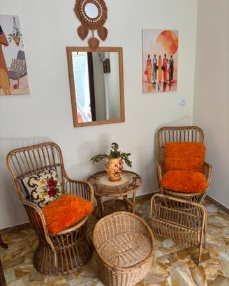 Mobili in rattan, set sedie, tavolo rattan